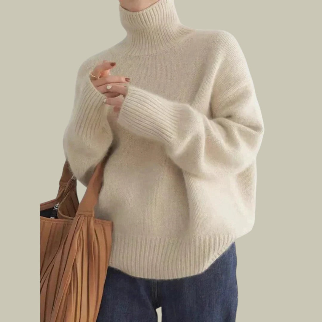 Women's Merino Wool Jumper – Roll Neck – Beige