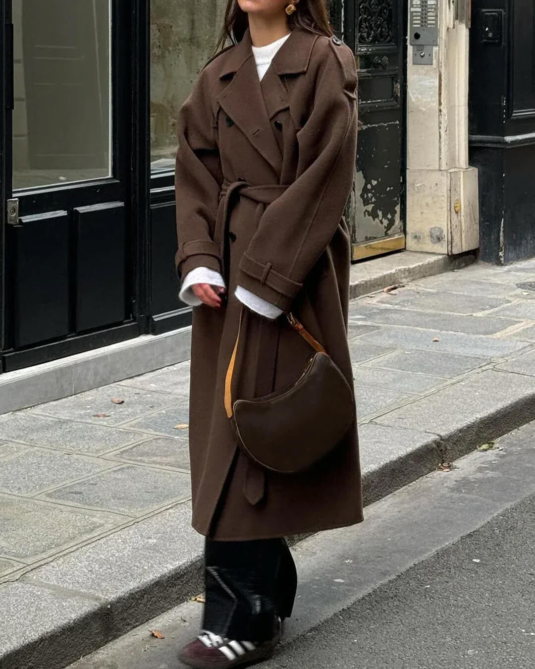 Women's Wool Trench Coat – Belted Winter Coat – Brown