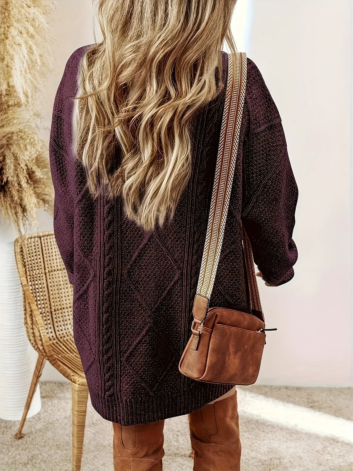Women's Cable Knit Jumper Dress – Oversized Balloon Sleeve Dress