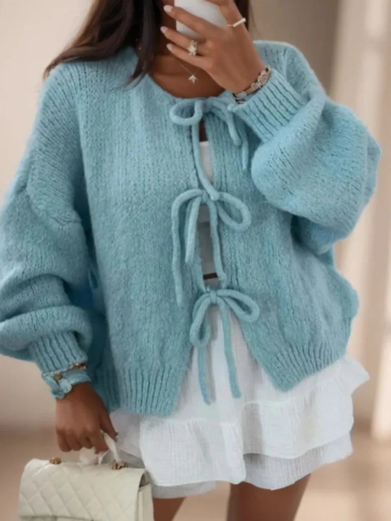 Women's Knit Cardigan with Bow Ties
