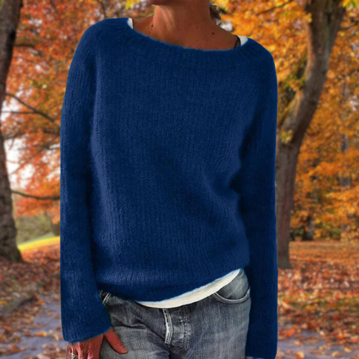 Women's Boat Neck Layered Knit Jumper – Dropped Shoulder Autumn Sweater