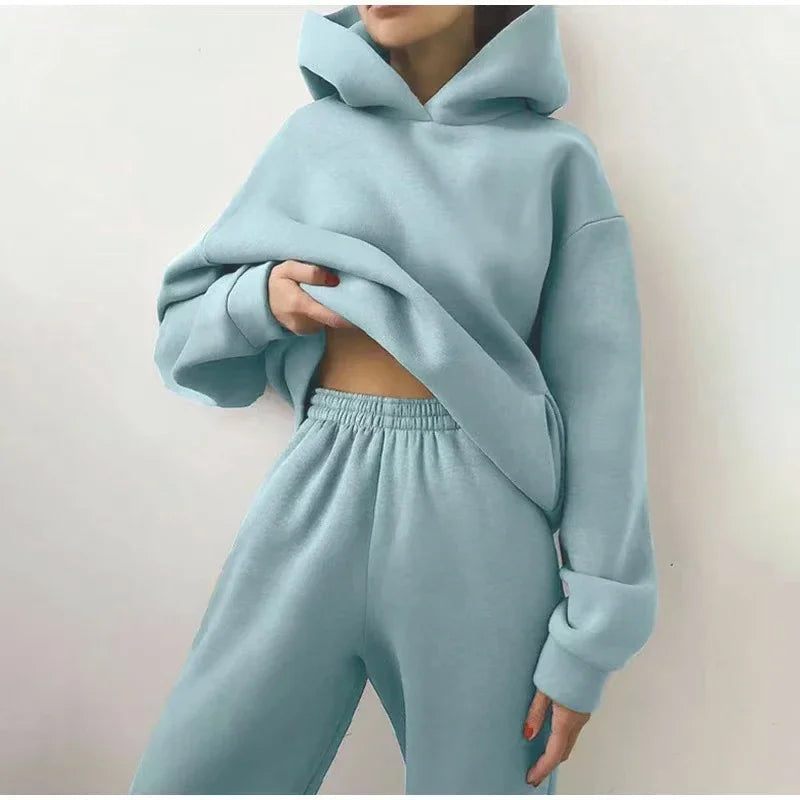 Women's Cropped Hoodie & Jogger Co-ord Set, Oversized Loungewear