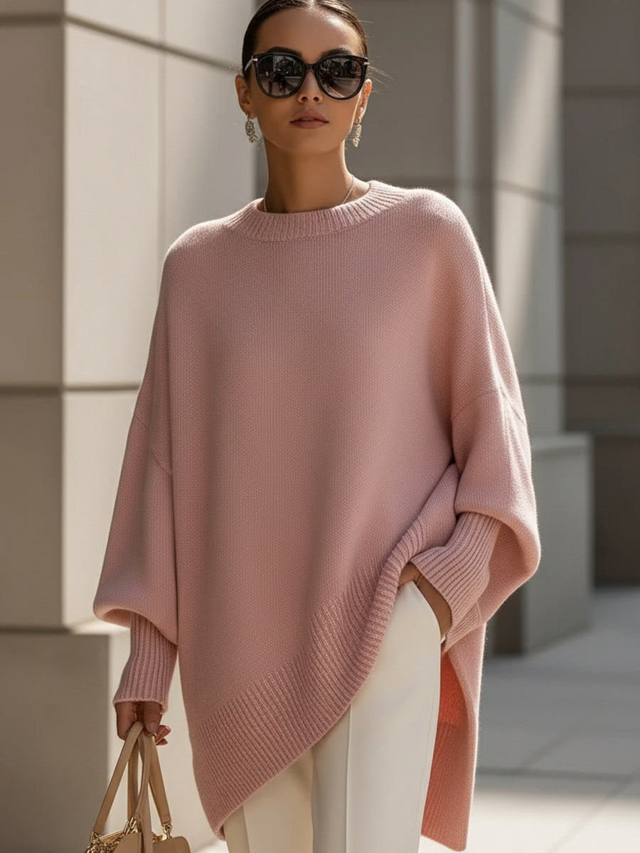 Women's Oversized Batwing Knit Jumper – Asymmetric Hem