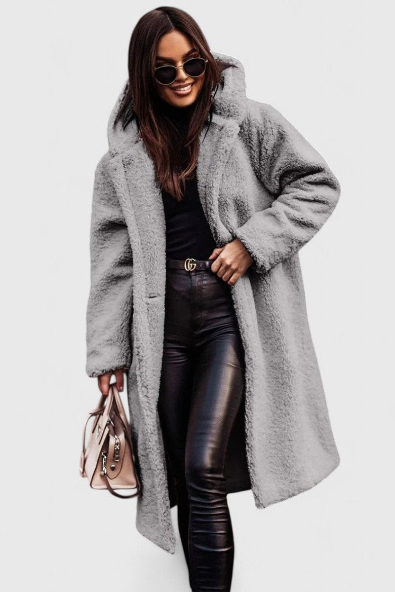 Women's Oversized Teddy Fleece Coat – Longline Hooded Winter Coat
