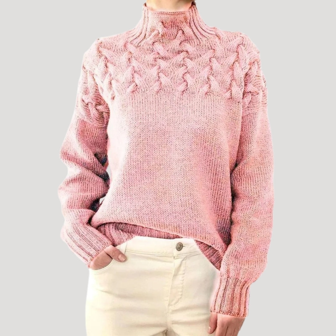Women's Cable Knit High Neck Jumper – Chunky Knit Top