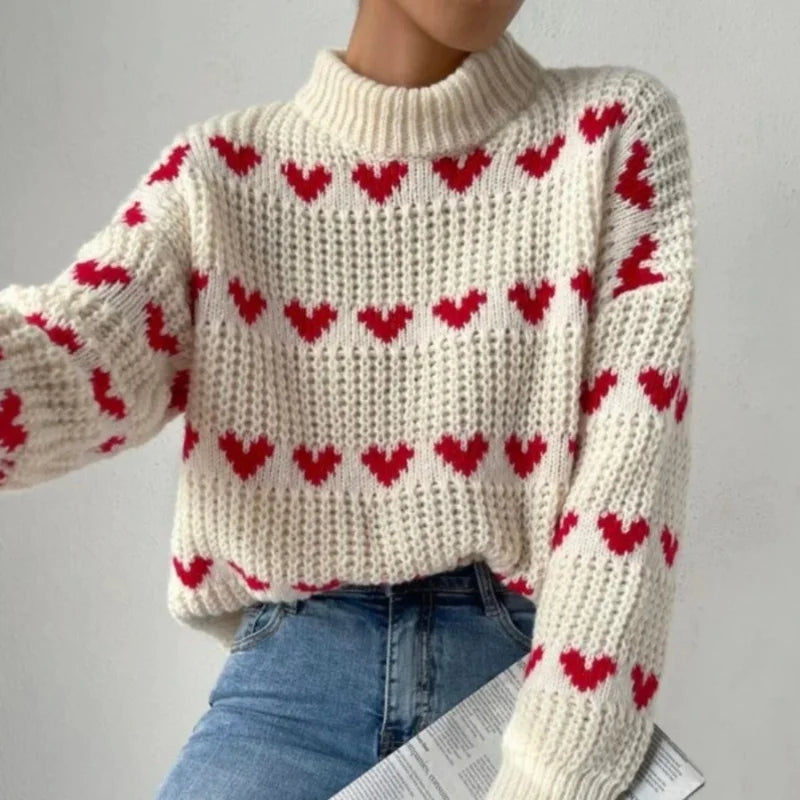 Women's Heart Knit Jumper - Chunky Waffle Knit
