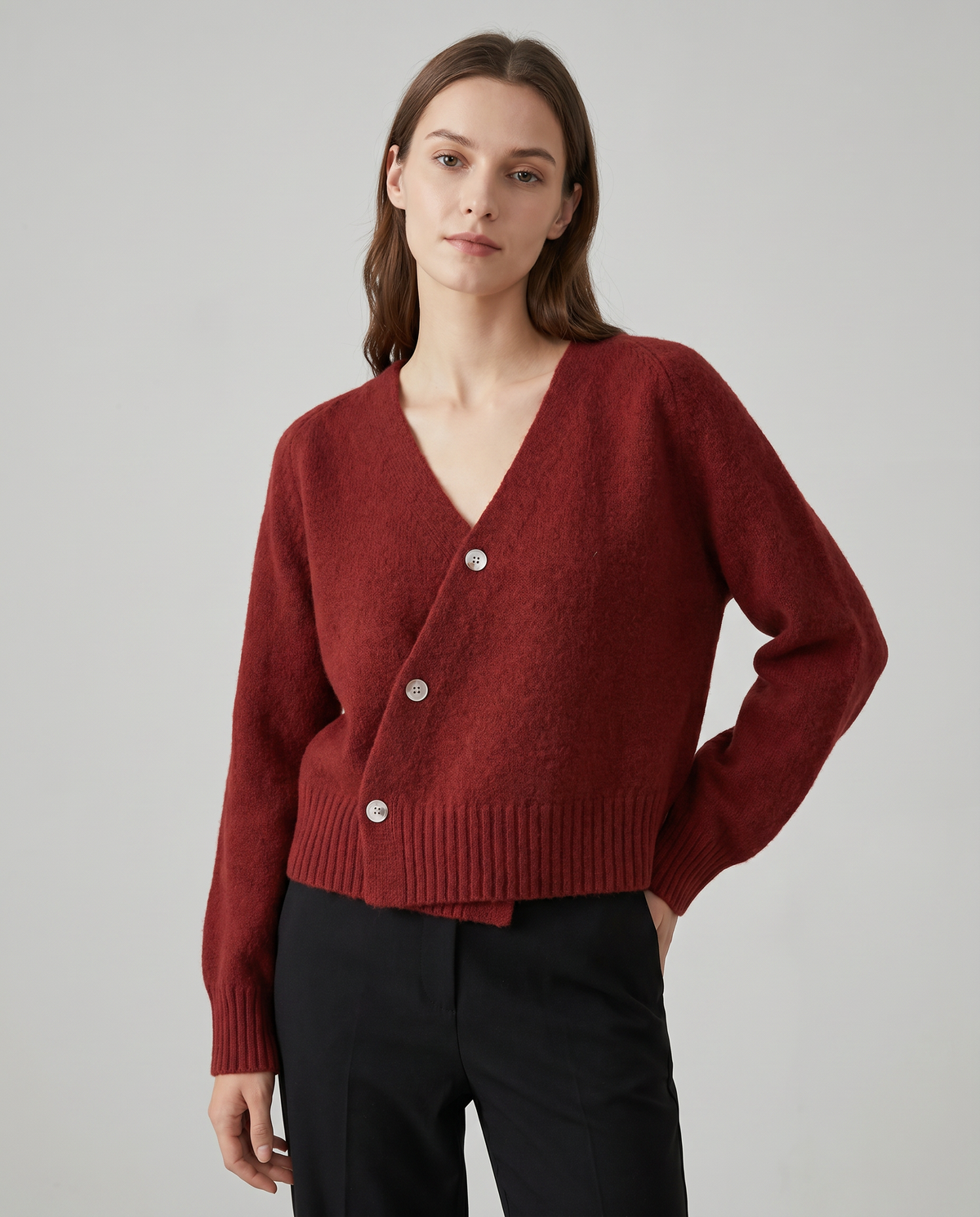 Women's Wool Blend Cardigan – Cross Button V-Neck Wrap Jumper