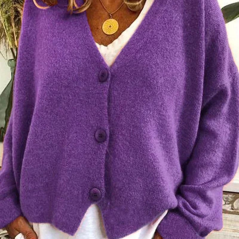 Women's Knitted Cardigan – V-Neck Button-Up – Lilac