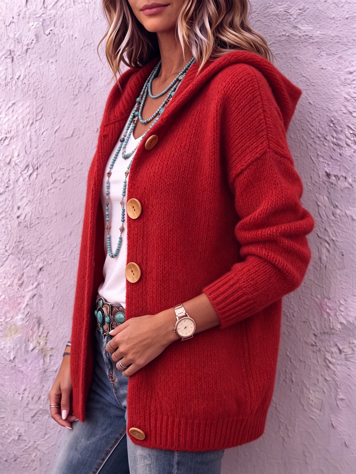 Women's Hooded Knit Cardigan - Button-Front