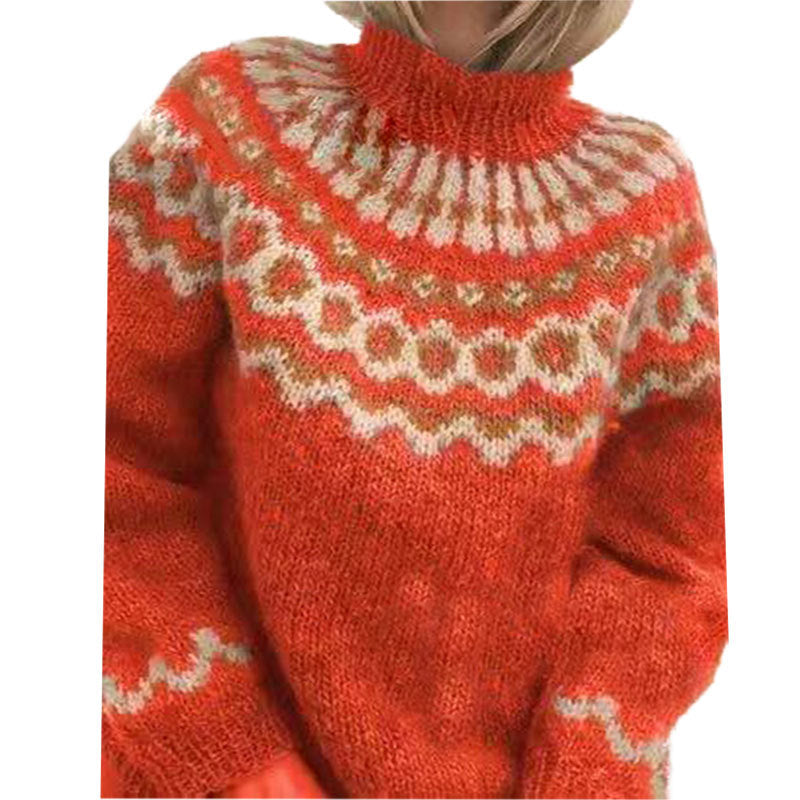 Women's Fair Isle Knit Jumper – Turtleneck Nordic Pattern