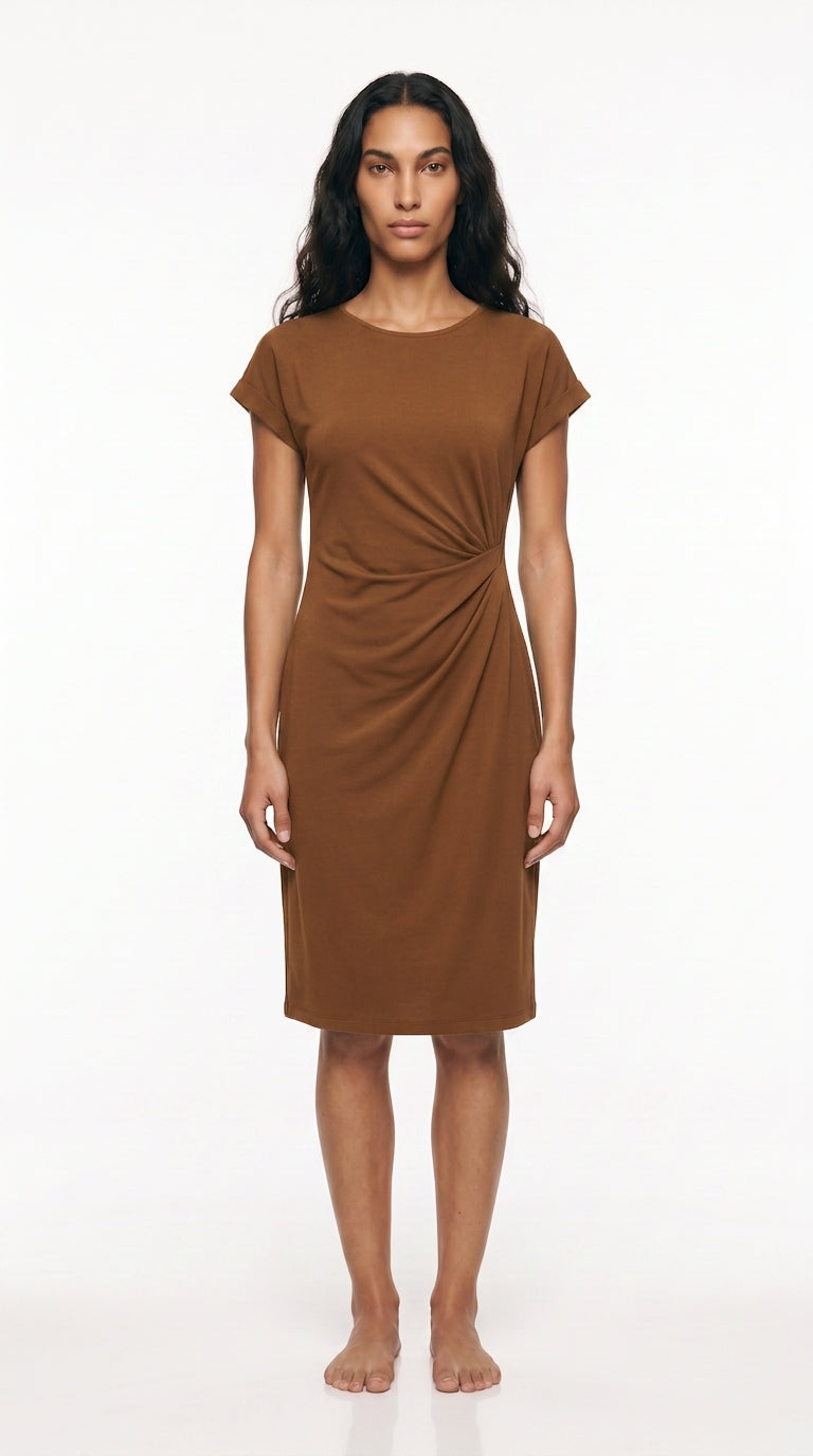Women's Ruched Midi Dress – Twist-Front Bodycon Dress