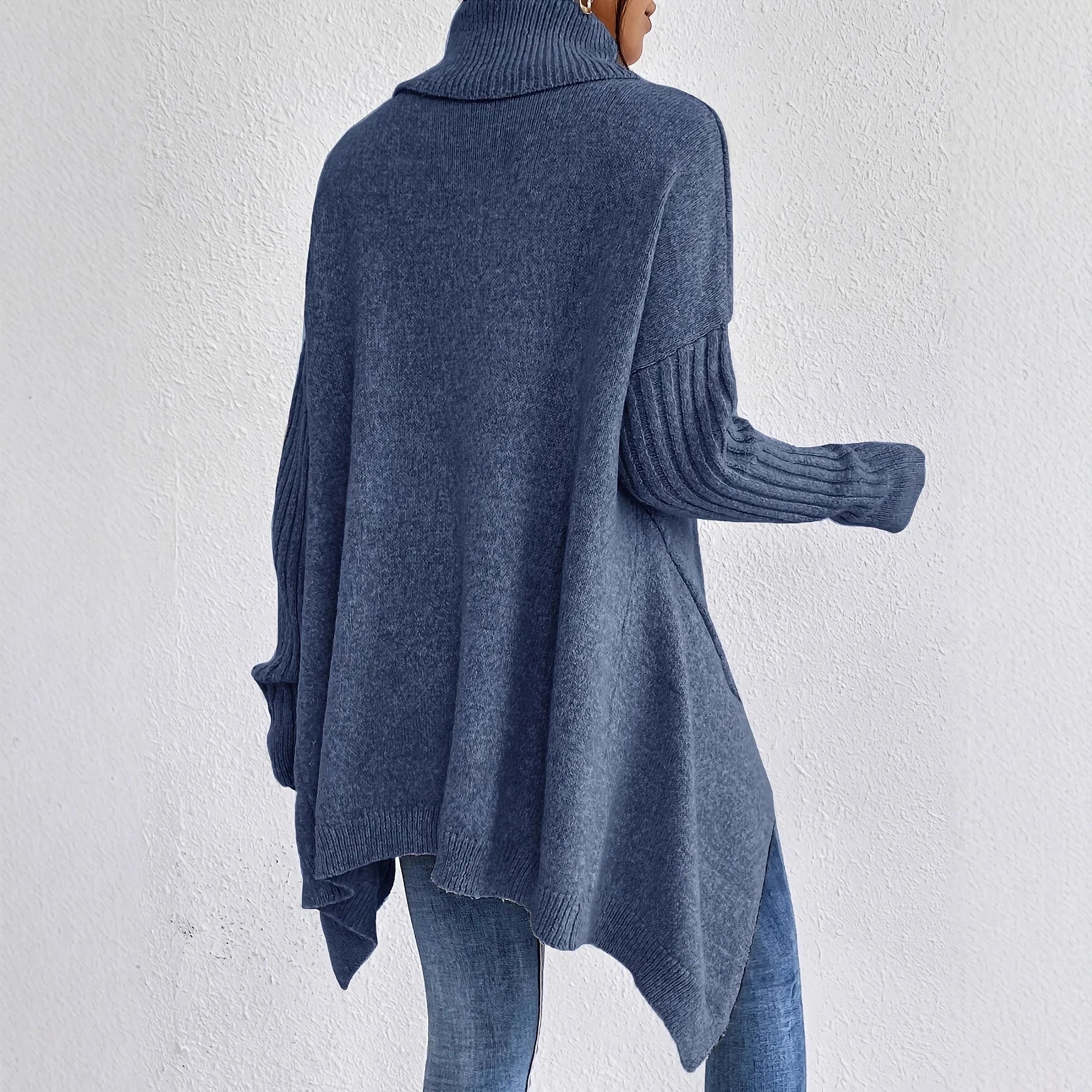 Women's Oversized Knit Turtleneck Jumper – Asymmetric Hem
