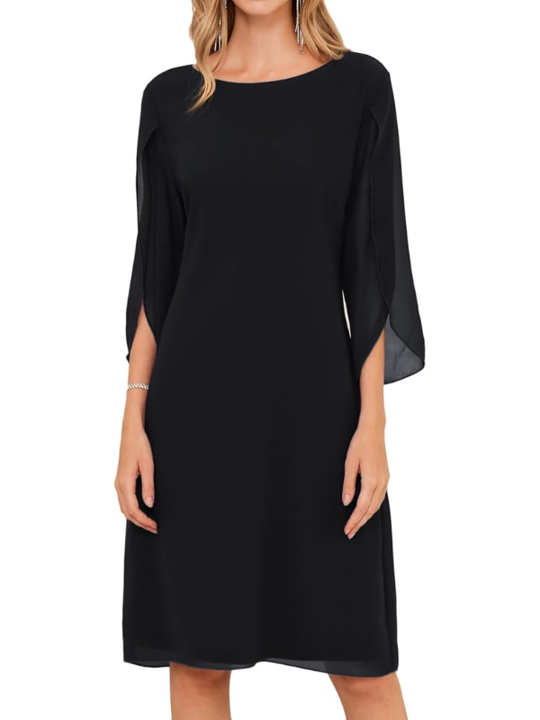 Women's Chiffon Split-Sleeve Midi Dress – A-Line Occasion