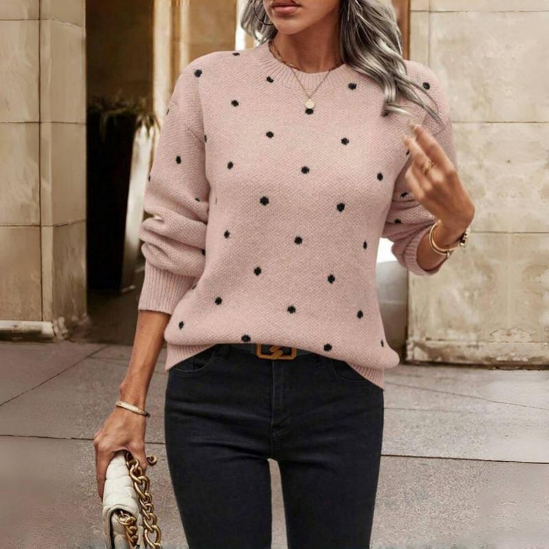 Women's Polka Dot Knit Jumper – Round Neck Textured Pullover