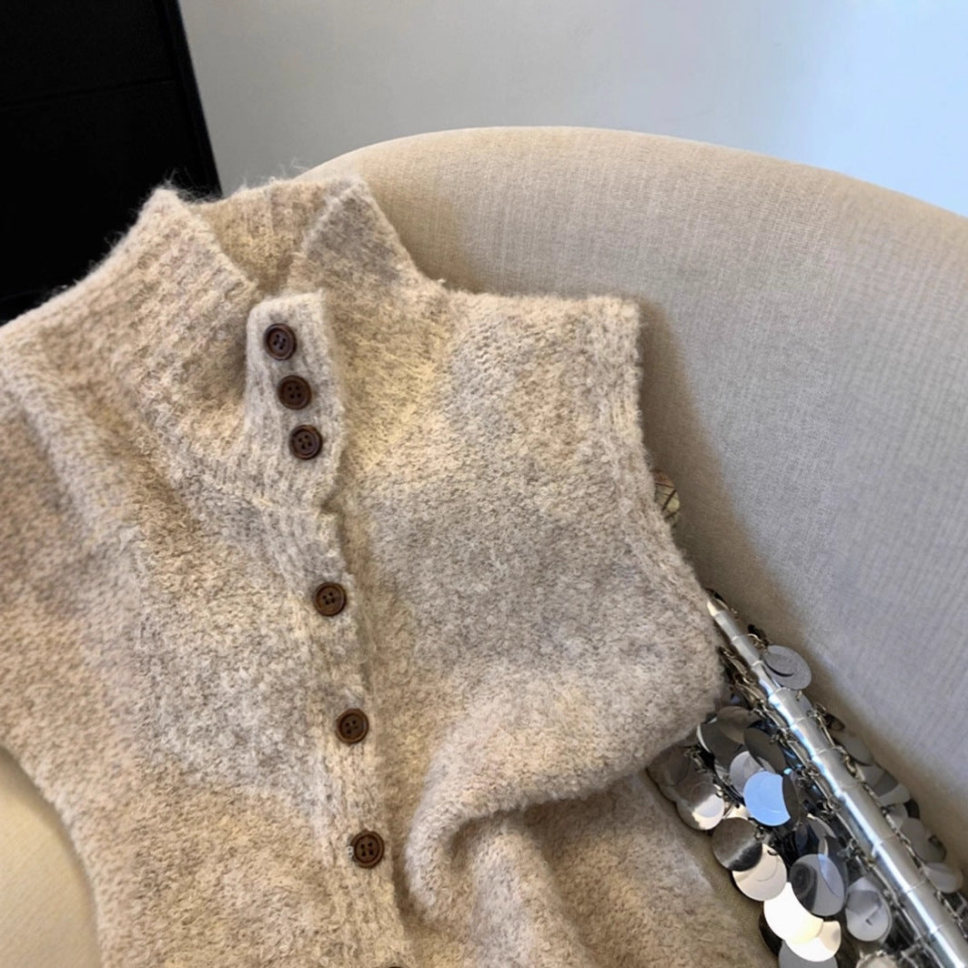 Women's Knitted Button-Front Waistcoat Gilet