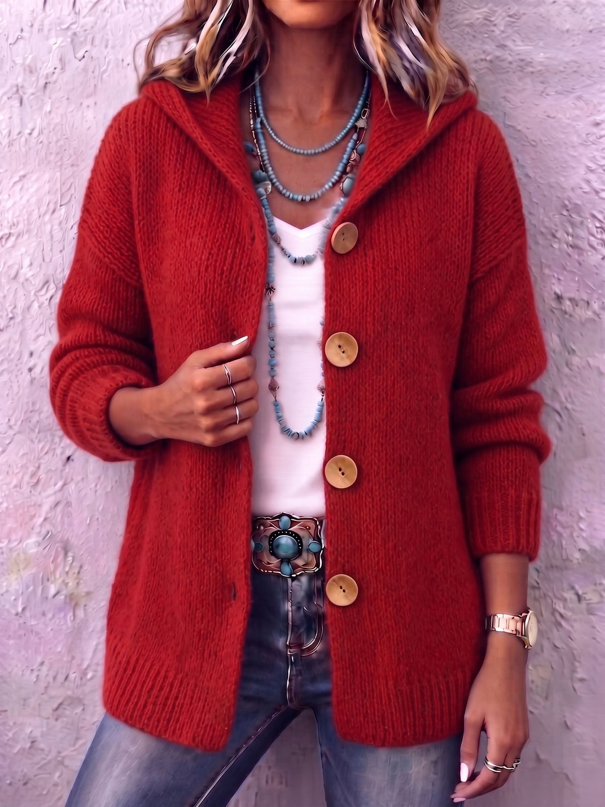 Women's Hooded Knit Cardigan - Button-Front