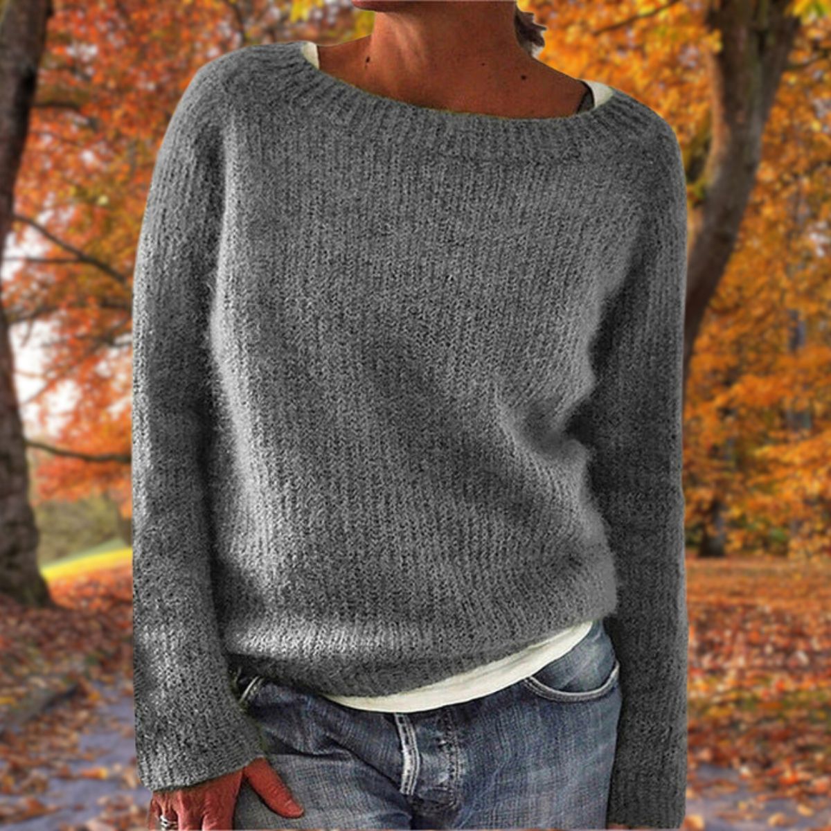 Women's Boat Neck Layered Knit Jumper – Dropped Shoulder Autumn Sweater