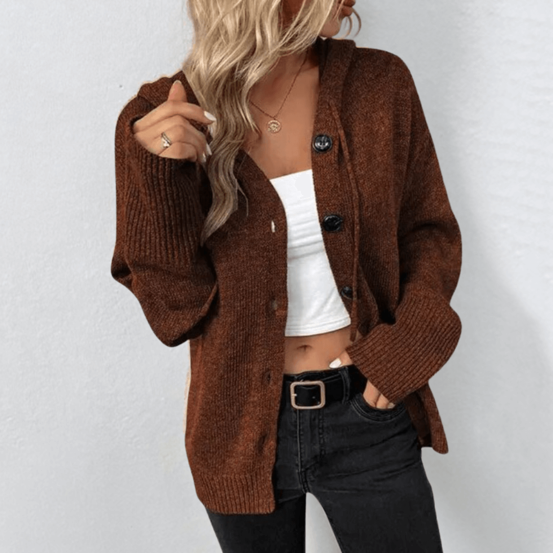 Women's Hooded Button Cardigan – Chunky Knit Oversized Jumper
