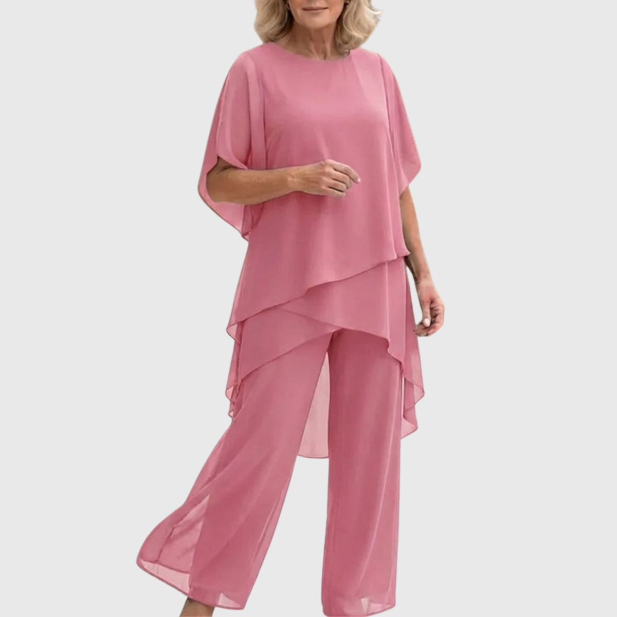 Women's Chiffon Palazzo Trouser Set – Layered Top & Wide-Leg Trousers