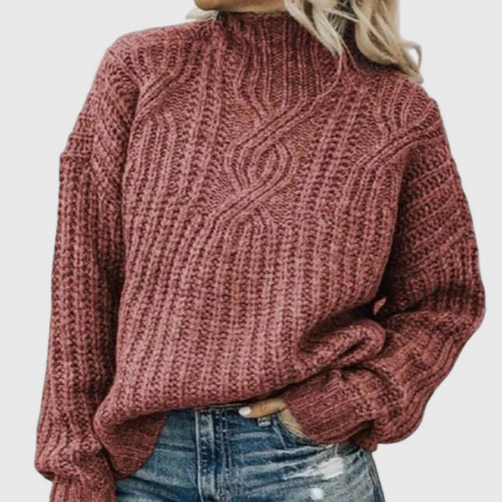 Women's Cable Knit Jumper – Mock Neck Chunky Knit Sweater