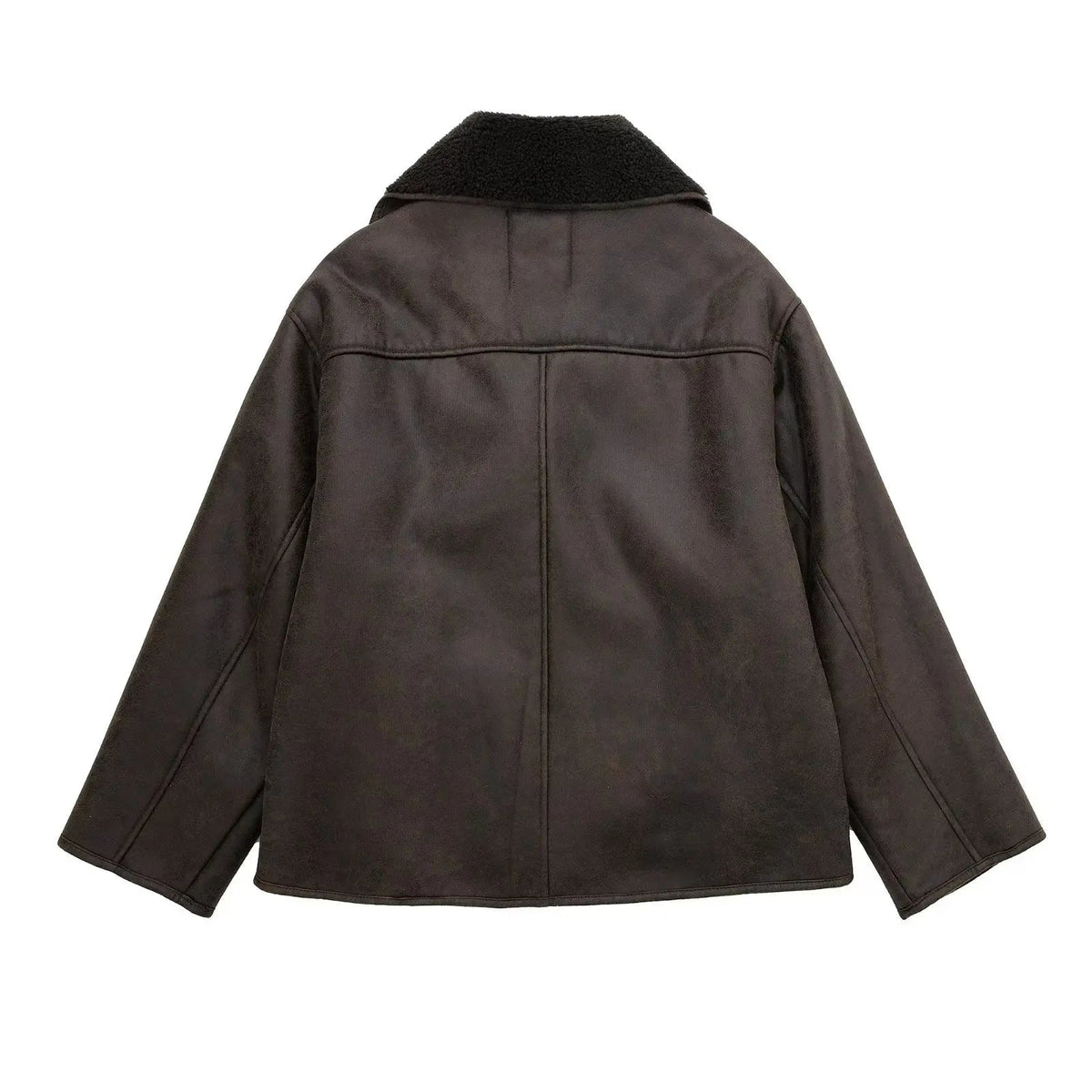 Women's Vintage Shearling-Collar Leather Jacket