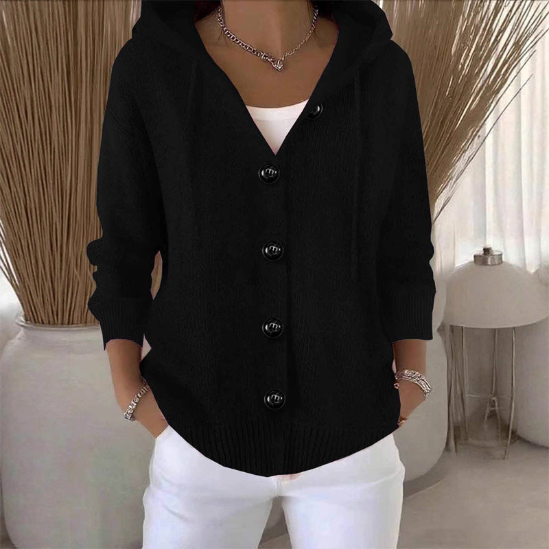 Women's Knit Hooded Cardigan – Button Front