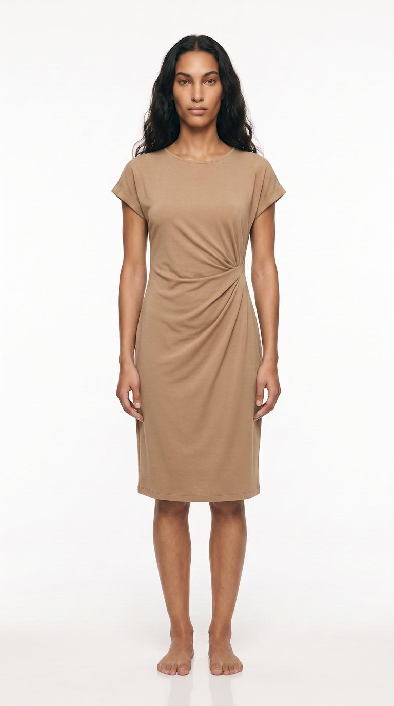 Women's Ruched Midi Dress – Twist-Front Bodycon Dress