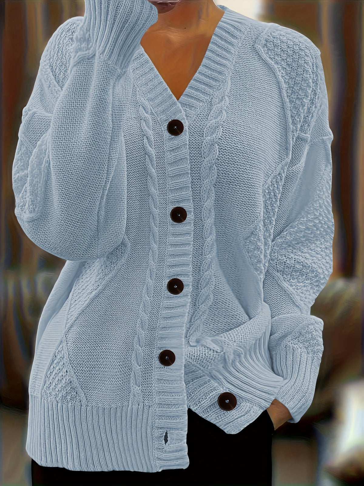 Women's Cable Knit Button-Front Cardigan Oversized Textured