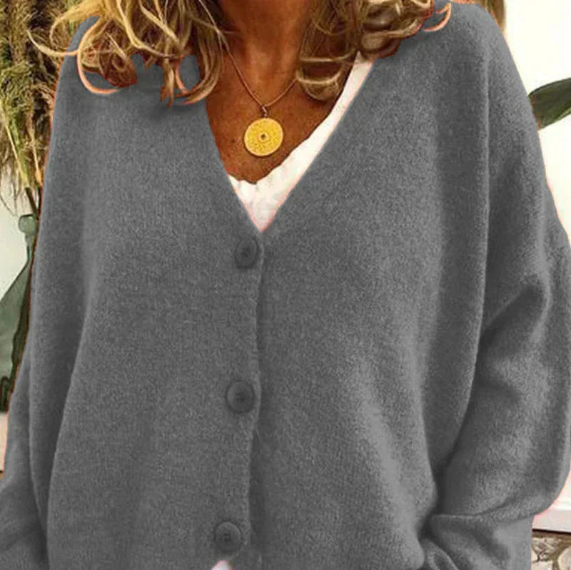 Women's Knitted Cardigan – V-Neck Button-Up