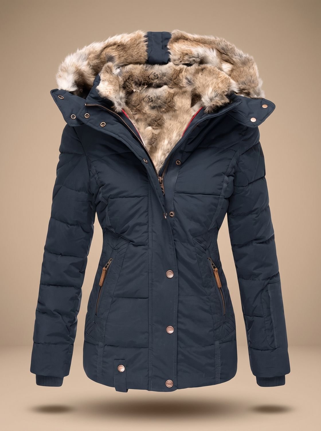 Women's Faux Fur Hood Quilted Puffer Coat – Blue