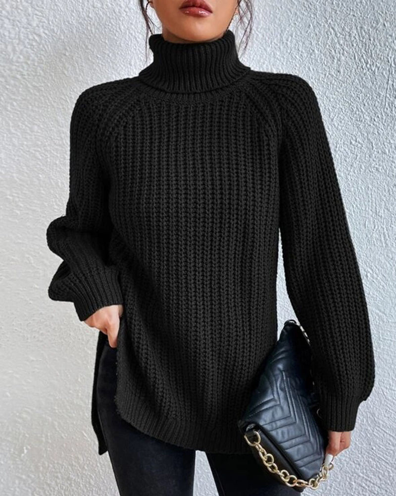 Women's Ribbed Turtleneck Jumper – Chunky Knit Roll Neck