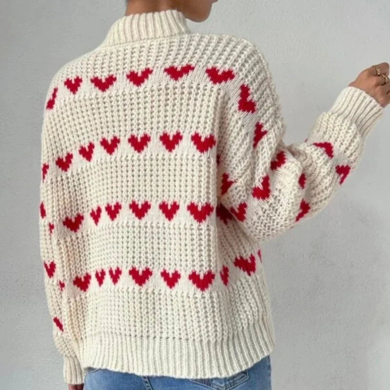 Women's Heart Knit Jumper - Chunky Waffle Knit