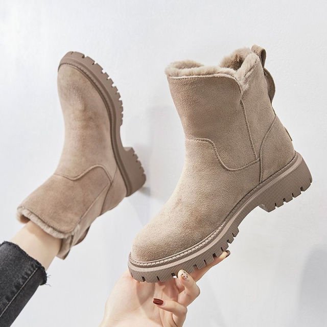 Women's Faux Fur-Lined Ankle Boots – Chunky Sole Winter Boots