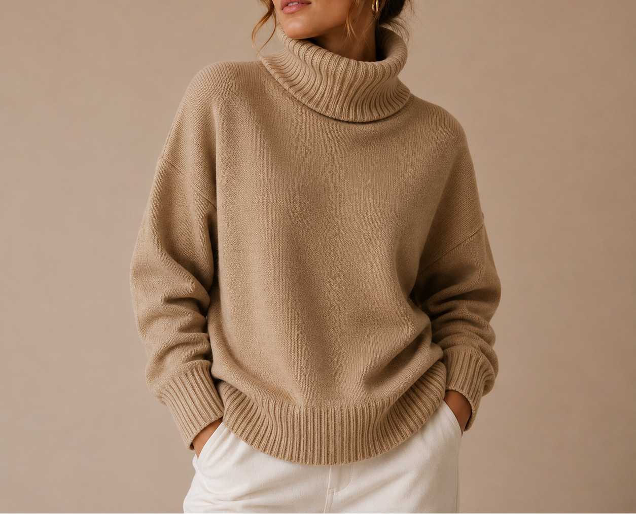 Women's Oversized Turtleneck Jumper – Knitted Top