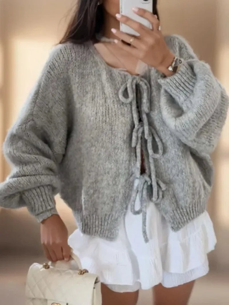 Women's Knit Cardigan with Bow Ties