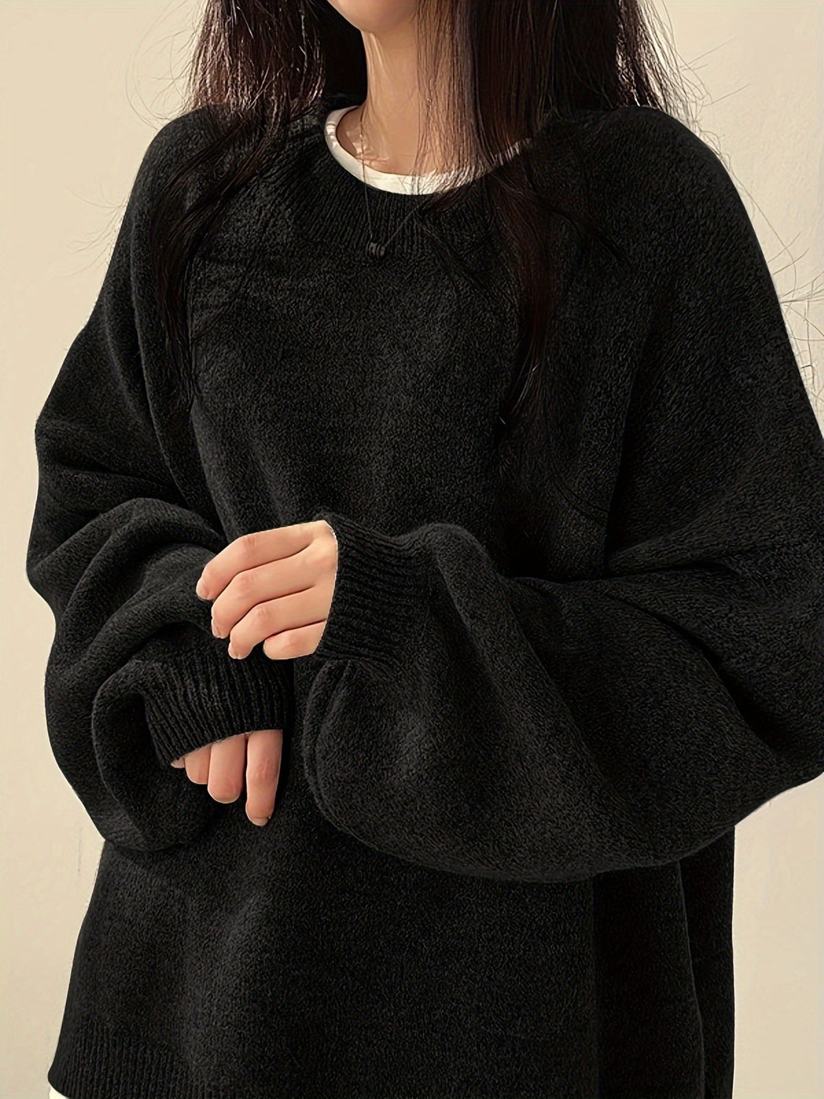 Women's Oversized Balloon Sleeve Jumper – Crew Neck Knit