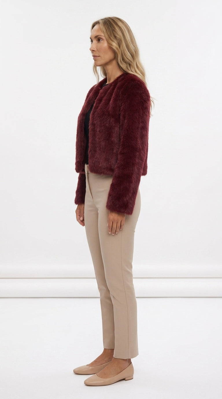 Women's Cropped Faux Fur Jacket – Collarless Evening Cover-Up