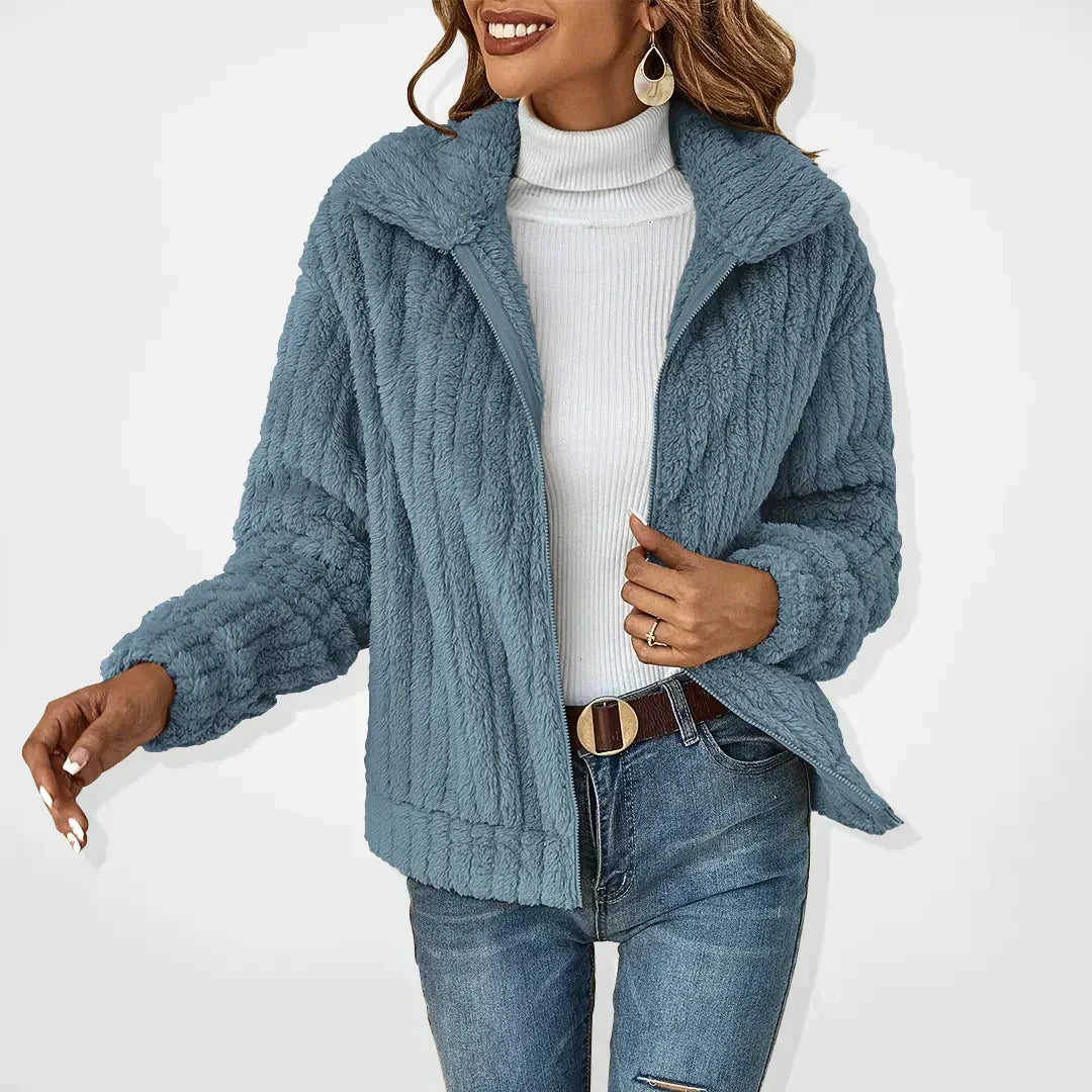 Women's Teddy Fleece Zip-Up Jacket with Collar