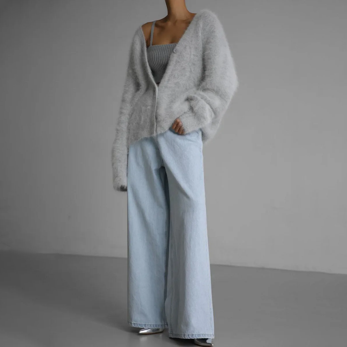 Women's Fluffy Knit Cardigan – Oversized Fit