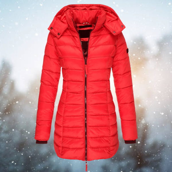 Women's Longline Quilted Puffer Coat Hooded – Red