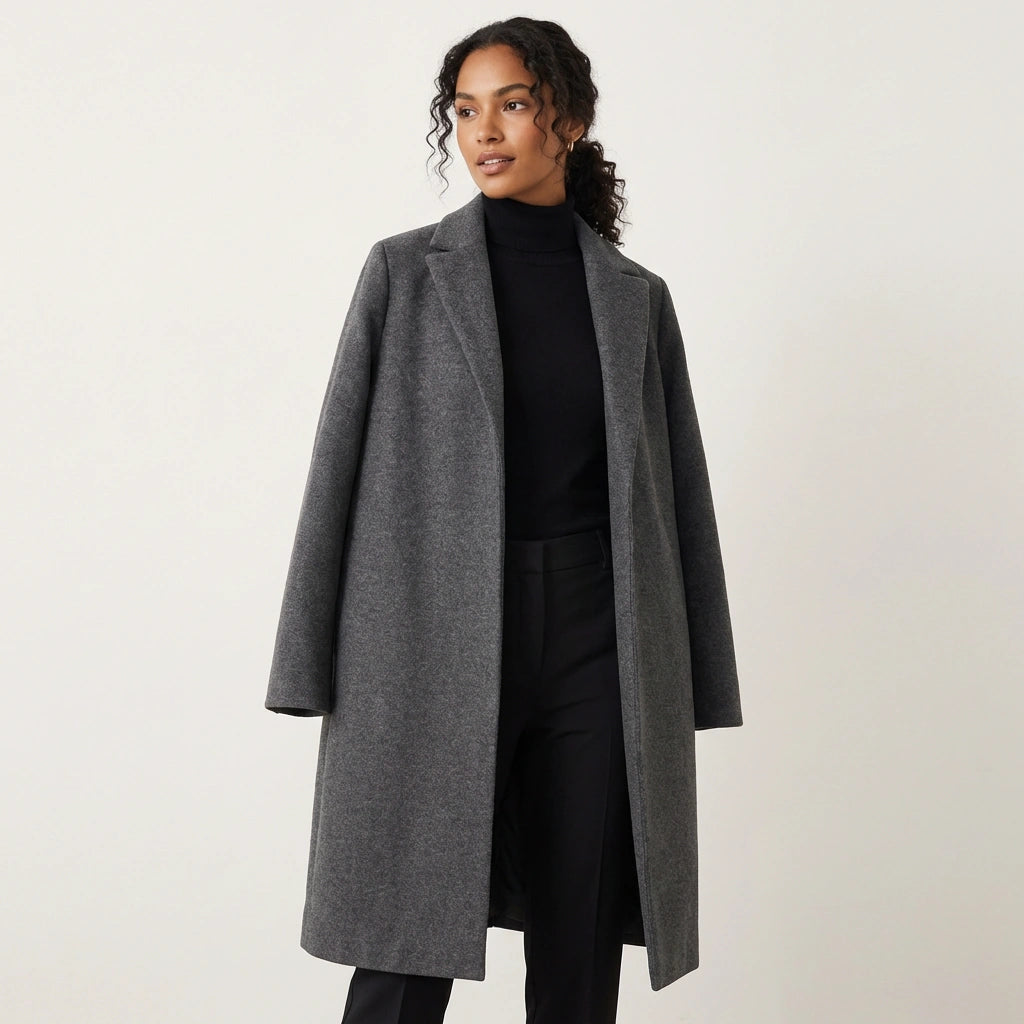 Women's Wool-Blend Longline Coat – Tailored Lapel