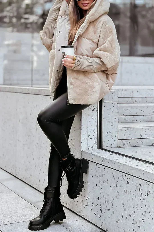 Women's Faux Fur Puffer Jacket – Hooded Oversized Winter Coat