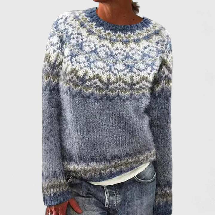 Women's Fair Isle Fuzzy Knit Crew Neck Jumper