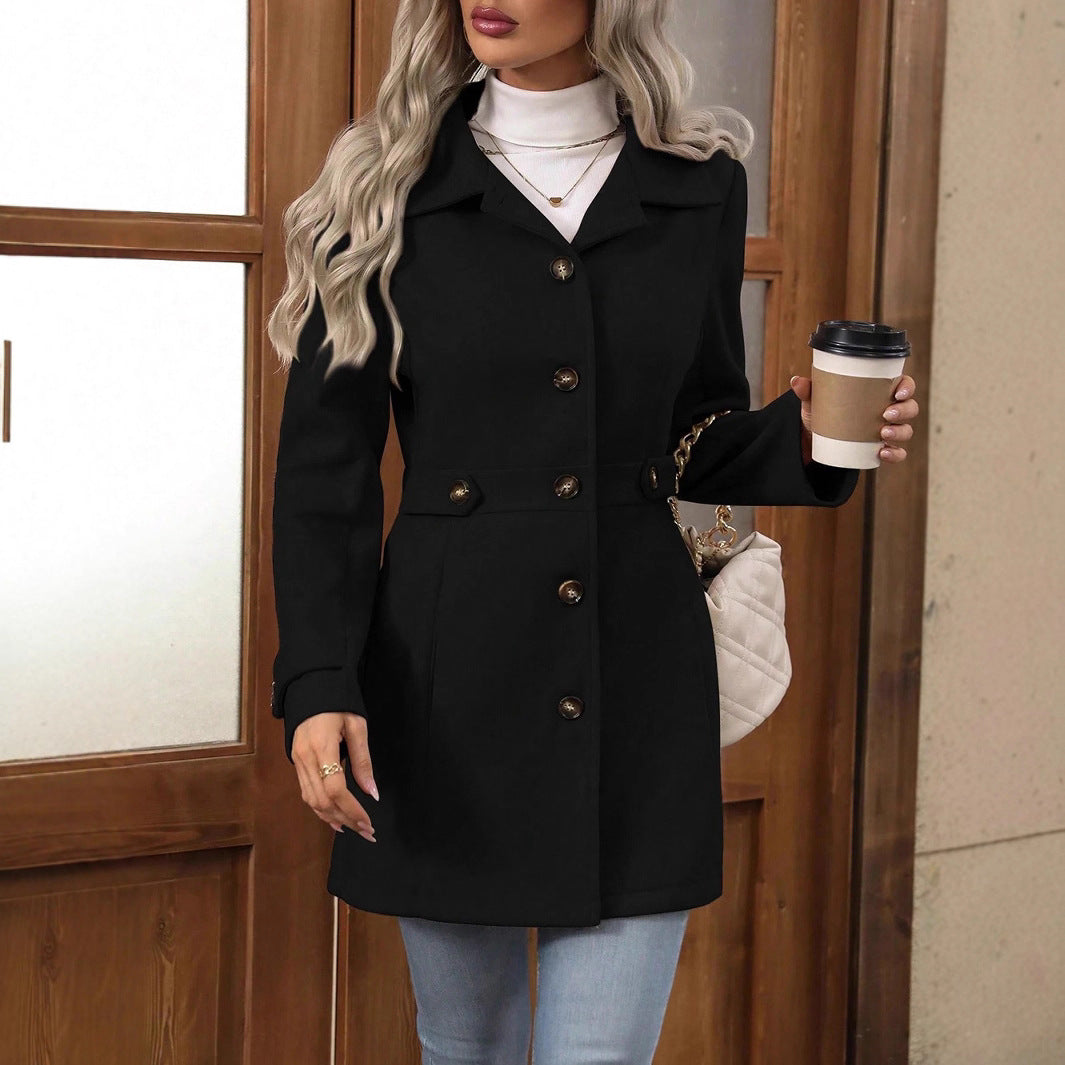 Women's Belted Trench Coat – Single-Breasted Collared Autumn Coat