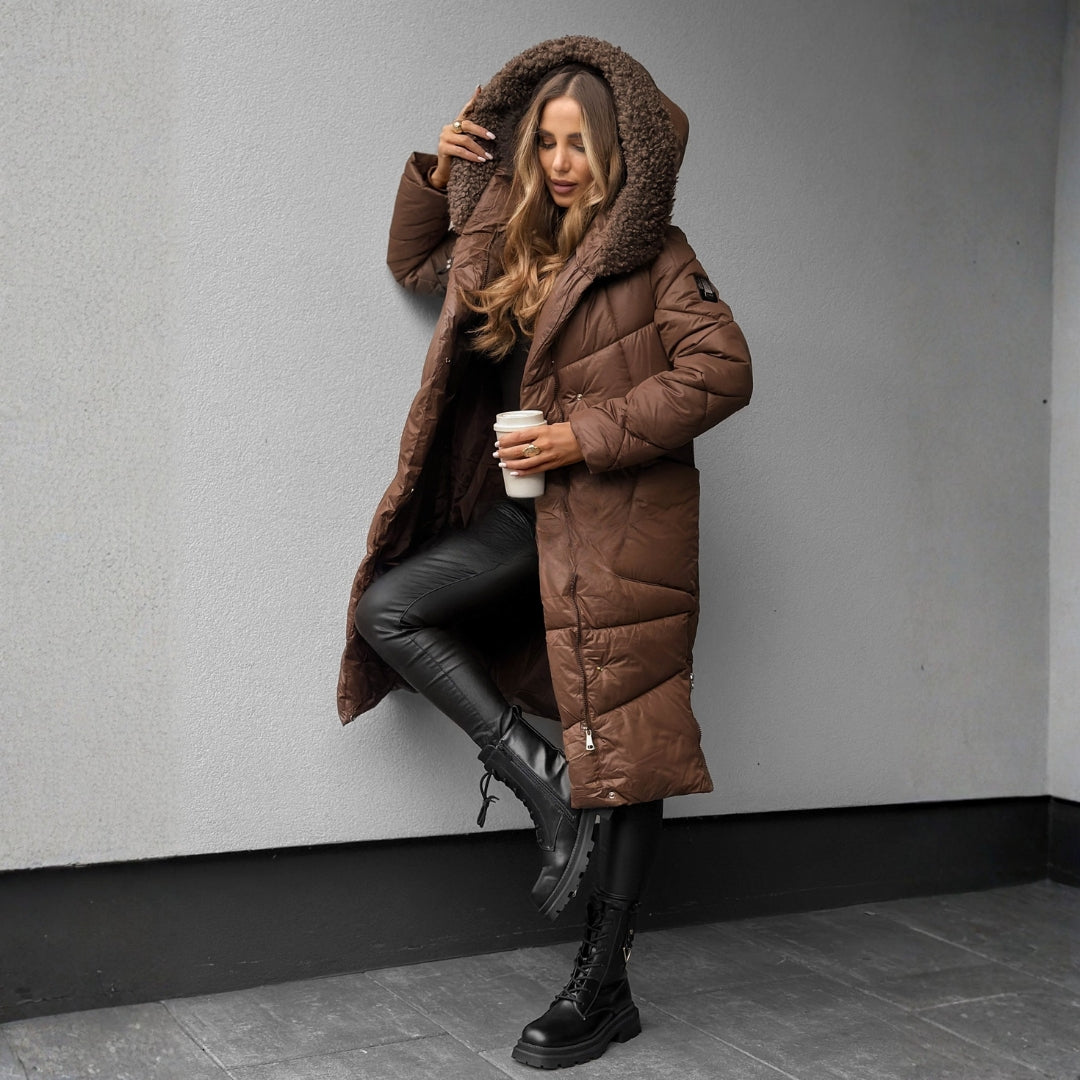 Women's Longline Quilted Puffer Coat – Teddy Hood