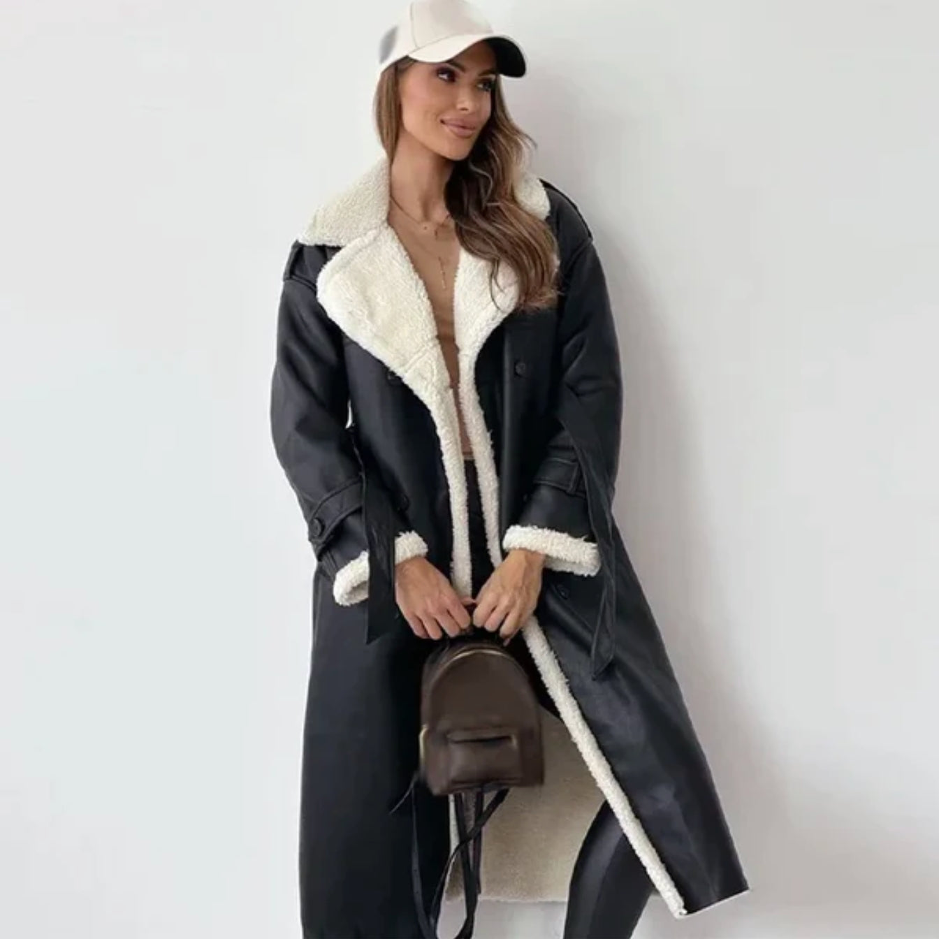 Women's Double-Breasted Trench Coat – Sherpa Lined Winter Coat