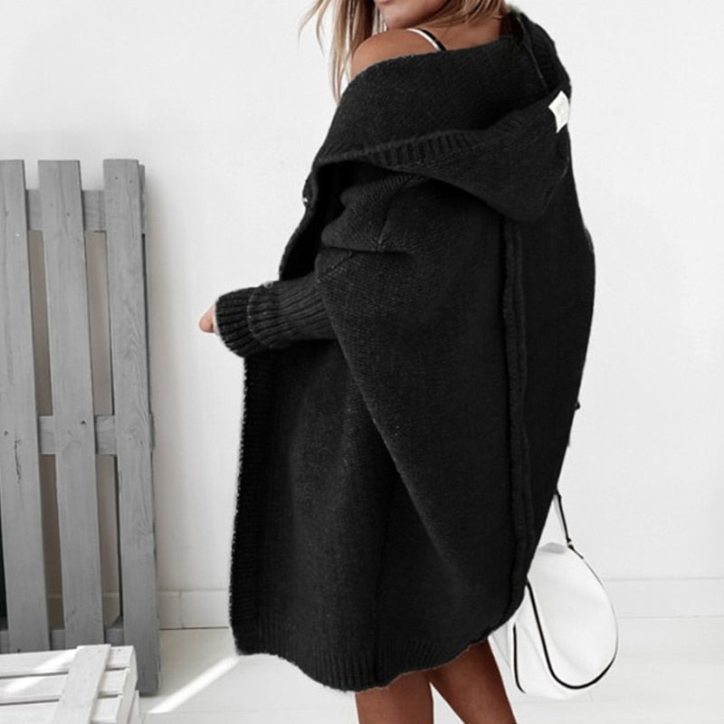 Women's Hooded Knit Cardigan – Oversized Longline