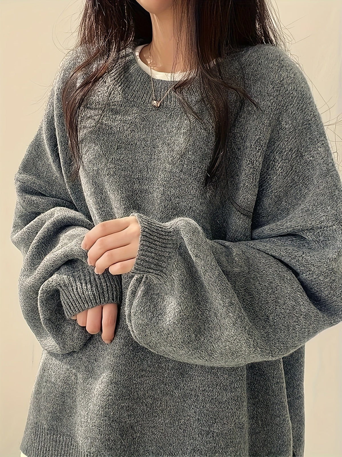 Women's Oversized Balloon Sleeve Jumper – Crew Neck Knit