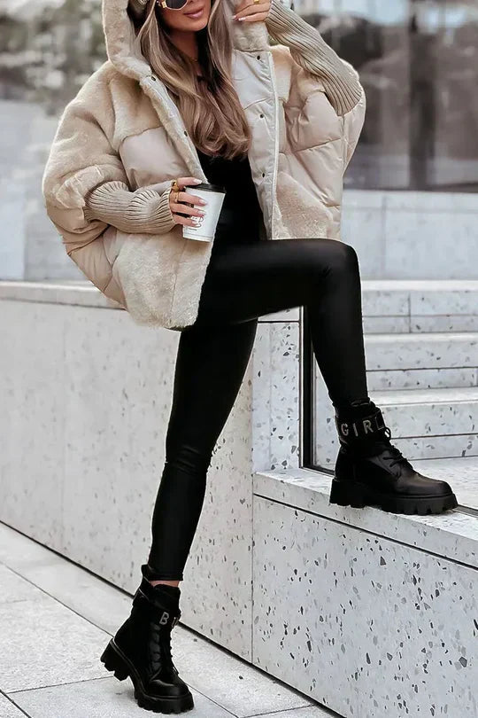 Women's Faux Fur Puffer Jacket – Hooded Oversized Winter Coat