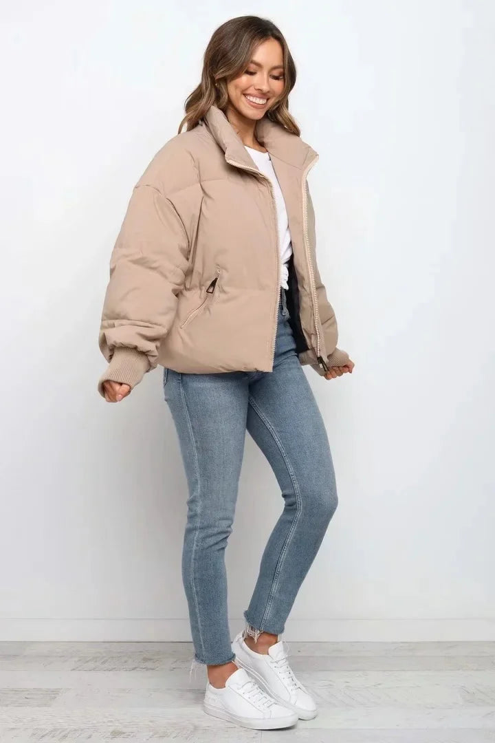 Women's Quilted Puffer Jacket – Ribbed Cuff Winter Coat